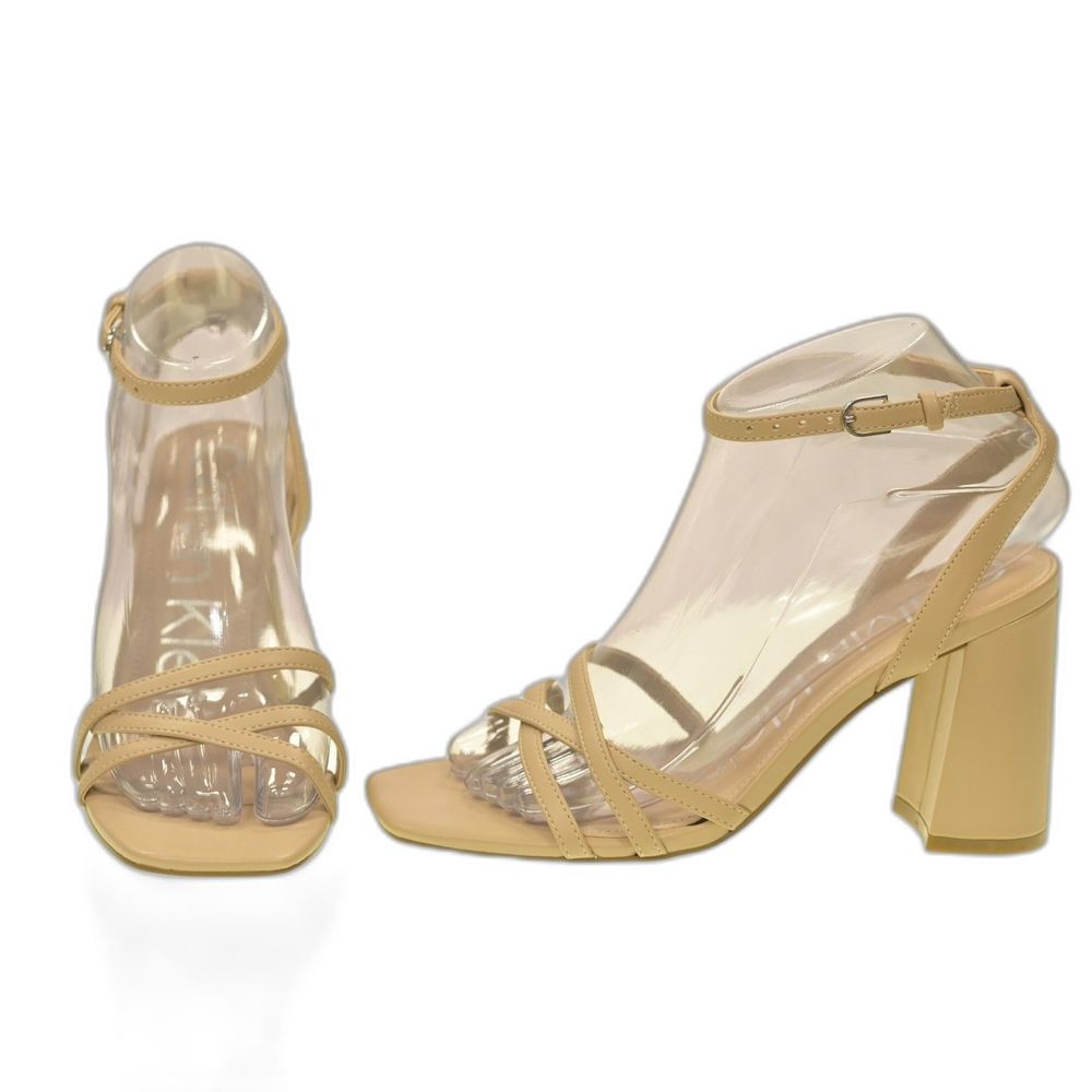 Calvin Klein KCQalat Womens Beige Latte Chunky Heel Strap Sandal Size 6.5